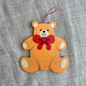 Vintage Wooden Teddy Bear Christmas Ornament 4"